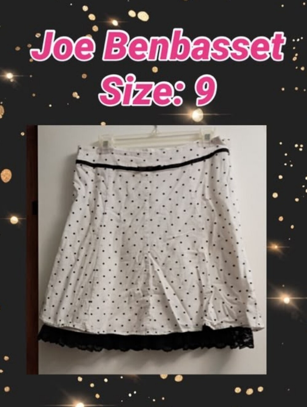 Joe Benbasset White Polka Dot A-Line Skirt with Black Trim